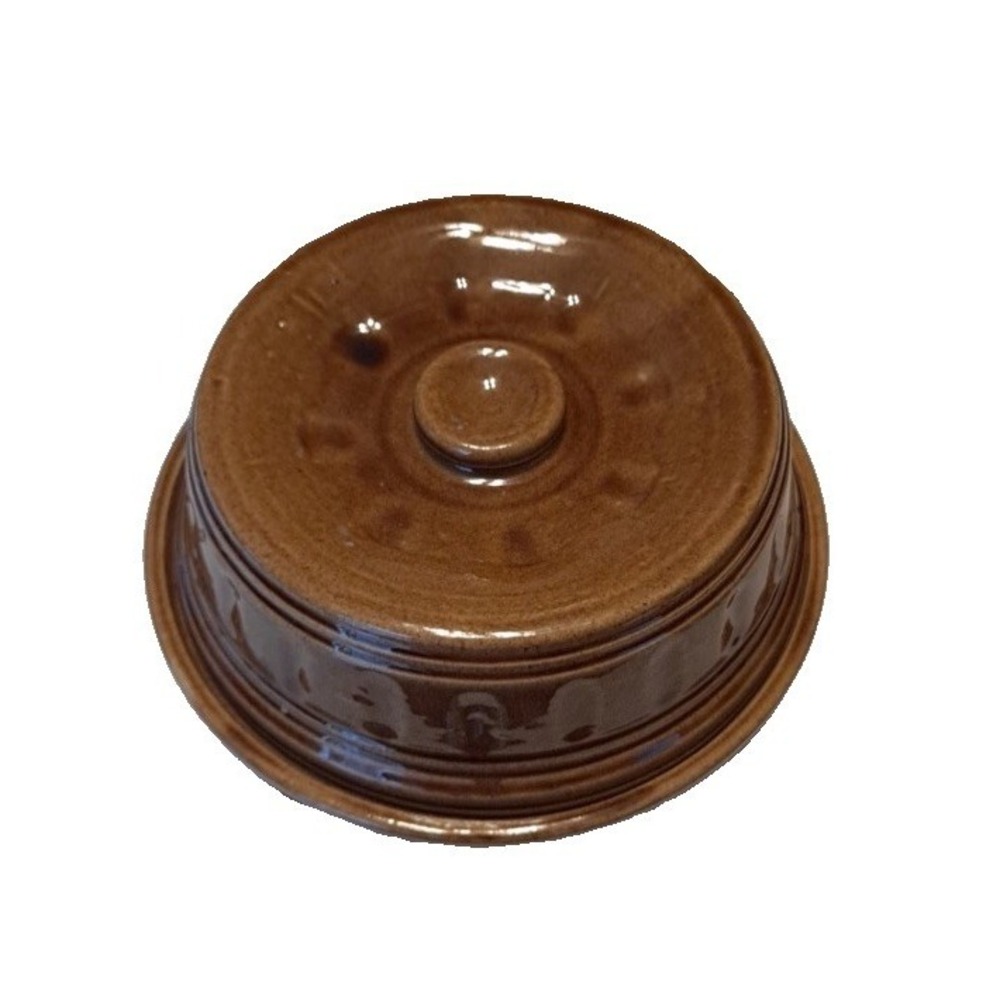 Vtg UAS Brown Glazed Stoneware Pottery USA Covered Baking Casserole Dutch Oven